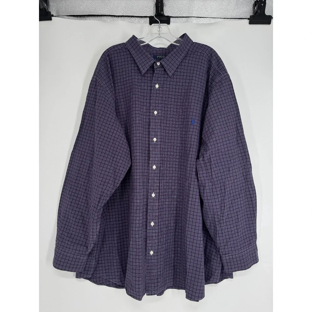 Polo Ralph Lauren Shirt 5XL Big 5XB Plaid Long Sleeve Button Up Purple Blue Pony
